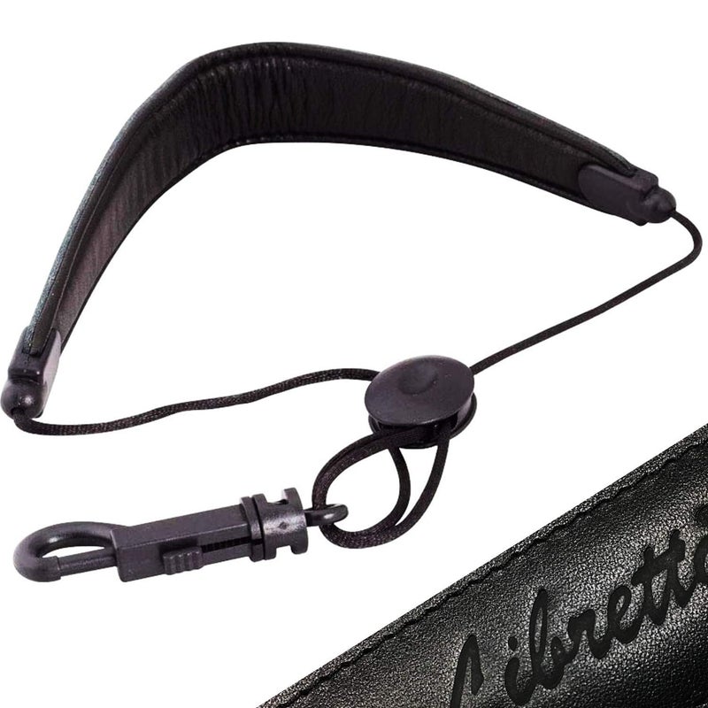 Libretto Junior/Small Neck Padded Sax Strap, Pure Black, Soft Genuine Leather, Adjustable, Less Stressed, Swivel Snap, Comfy, Exquisitely Designed for Soprano Sax & More! Great Gift for Saxophonists! - Image 1